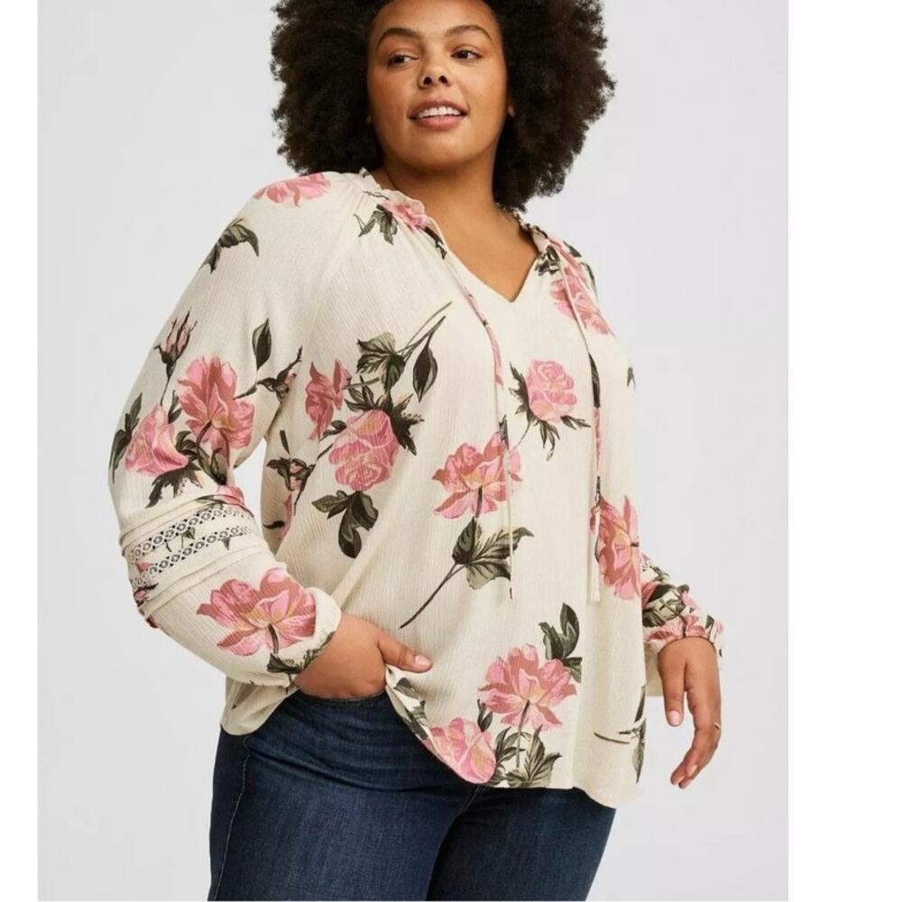 Torrid floral print Tie Front Long Sleeve Top size 0